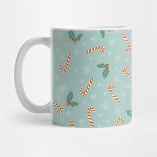 Christmas pattern with holly berry, candy cane and snowflakes Mug